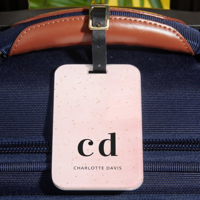 Blush pink name elegant modern initials luggage tag (Front Insitu 2)