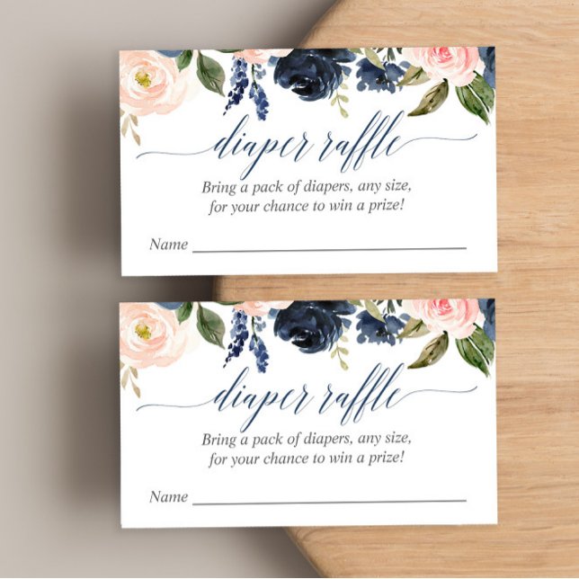 blush pink navy baby shower diaper raffle cards (Creator Uploaded)