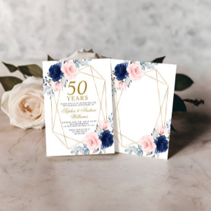 Blush Pink & Navy Blue 50th Wedding Anniversary Invitation