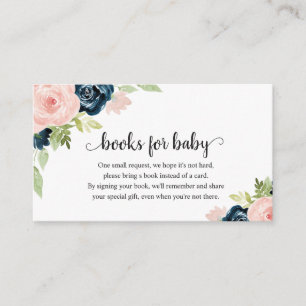Blush Pink Navy Blue Floral Books for Baby Shower Enclosure Card