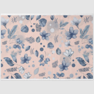 Blush Pink Navy Blue Floral Pattern Tissue Paper