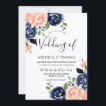 Blush Pink & Navy Blue Flowers Modern Wedding Invitation<br><div class="desc">Blush Pink & Navy Blue Flowers Modern Wedding Invitation

See matching collection in Niche and Nest Store</div>