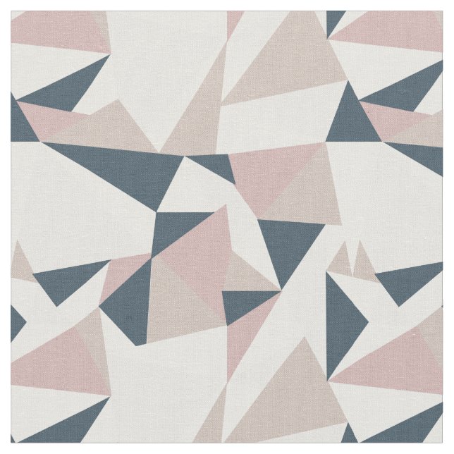 Blush Pink Navy Blue Geometric Pattern Fabric (Close Up)