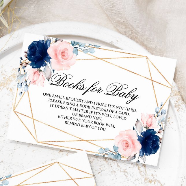 Blush Pink & Navy Blue Rose Books for Baby Enclosure Card (Creator Uploaded)