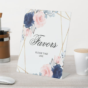 Blush Pink & Navy Blue Rose Shower Favours Sign