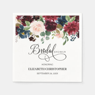 Blush Pink Navy Burgundy Floral Bridal Shower Napkin