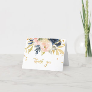 Blush Pink, Navy & Gold Thank You Card