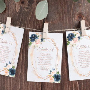 Blush Pink, Navy & Gold Wedding Seating Chart Card