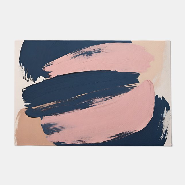 Blush Pink Navy Minimalist Abstract  Doormat (Front)