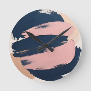 Blush Pink Navy Minimalist Abstract Round Clock