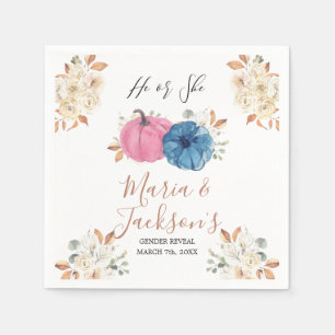 Blush Pink & Navy Pumpkin Gender Reveal Napkin