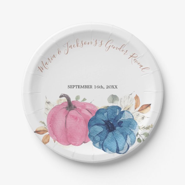 Blush Pink & Navy Pumpkin Rustic Floral Paper Plate (Front)