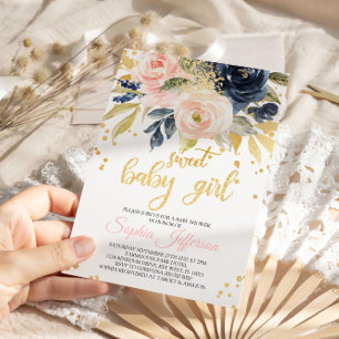 Blush Pink & Navy Sweet Baby Shower Invitation