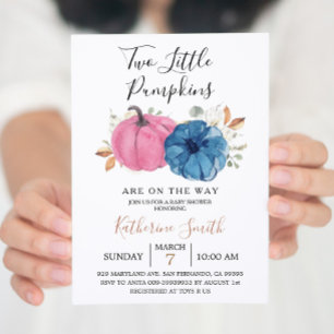 Blush Pink & Navy Two Little Pumpkin Baby Shower I Invitation