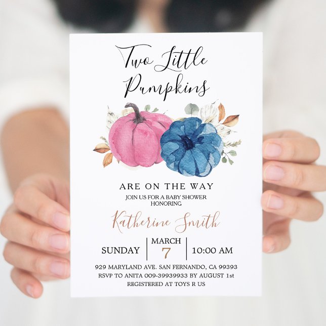 Blush Pink & Navy Two Little Pumpkin Baby Shower I Invitation (Creator Uploaded)