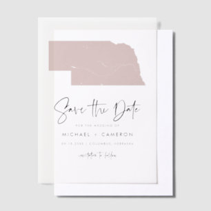 Blush Pink Nebraska Map Minimalist Save the Date Vellum Invitations