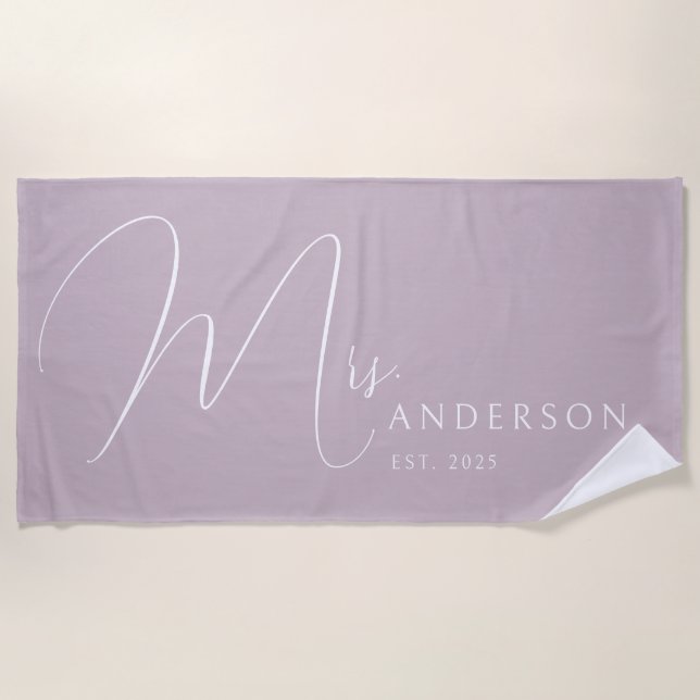 Blush Pink Newlyweds Name Personalised Honeymoon Beach Towel (Front)