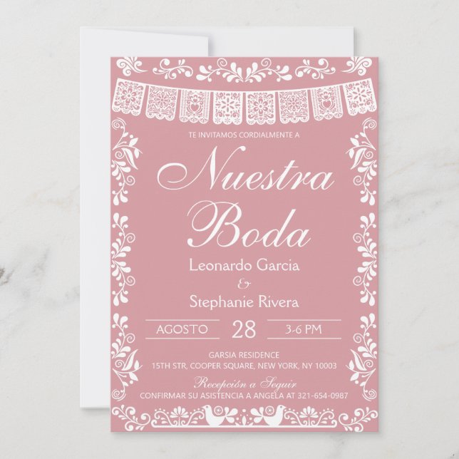 Blush Pink Nuestra Boda Papel Picado Wedding Invitation (Front)