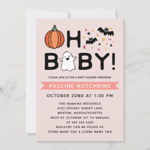 Blush Pink Oh Baby Pumpkin Halloween Baby Shower Invitation