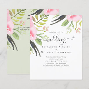 Blush Pink Olive Quality Budget Wedding Invitation