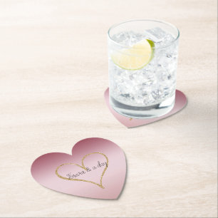 Blush Pink Ombre Glitter Gold Love Forever Paper Coaster