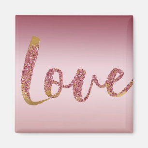 Blush Pink Ombre Glitter Gold Red Love Magnet
