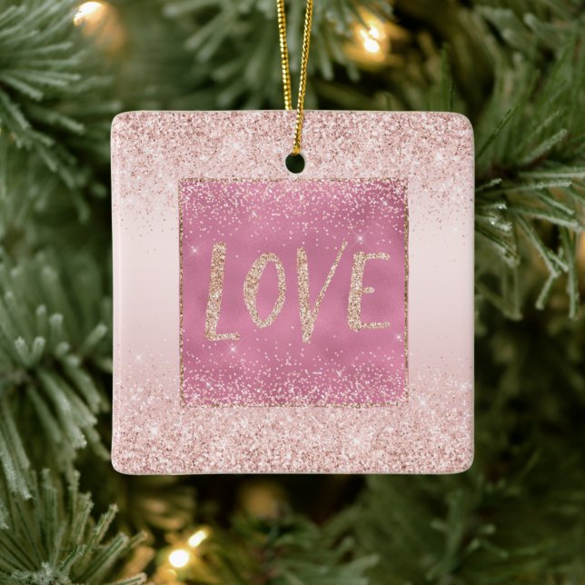 Blush Pink Ombre Glitzy Glitter Sparkle Love       Ceramic Ornament (Tree)