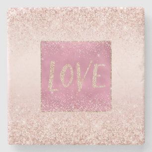 Blush Pink Ombre Glitzy Glitter Sparkle Love Stone Coaster