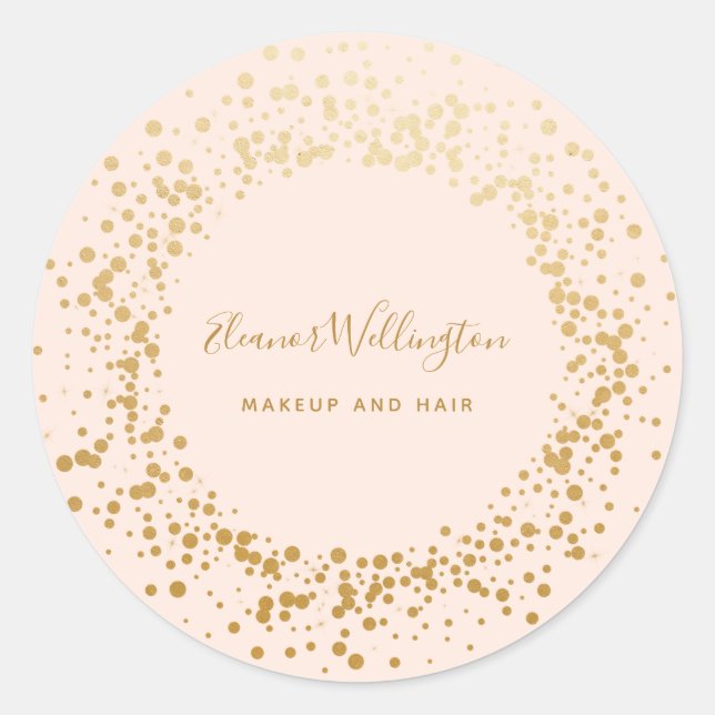Blush Pink Ombre Gold Confetti Dots Creative   Classic Round Sticker (Front)
