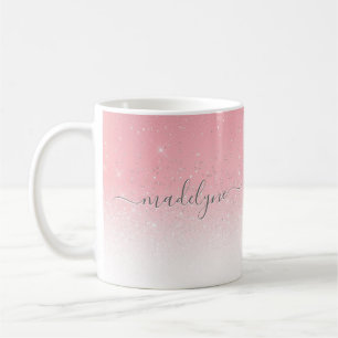 Blush Pink Ombre Silver Glitter Personalized Coffee Mug