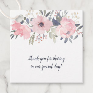 Blush Pink on White Floral Square Wedding   Favour Tags