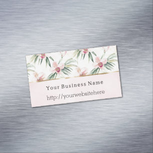 Blush Pink Orchid Flowers Business name website Magnetic Business Card