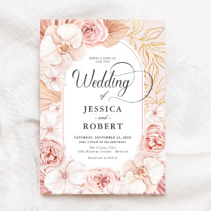 Blush Pink Orchids Peonies Wedding Invitation