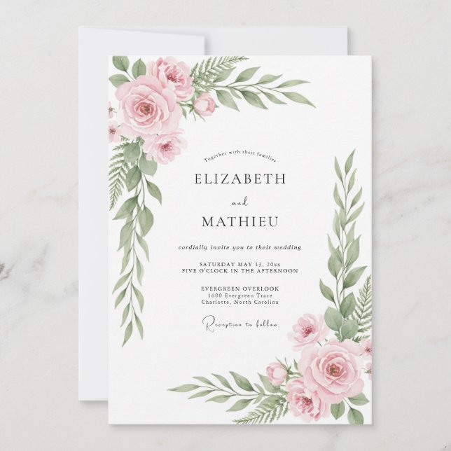 Blush Pink Organic Botanical Wedding Invitation (Front)
