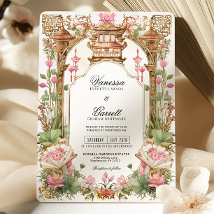 Blush Pink Oriental Lotus Flower Wedding Invitation