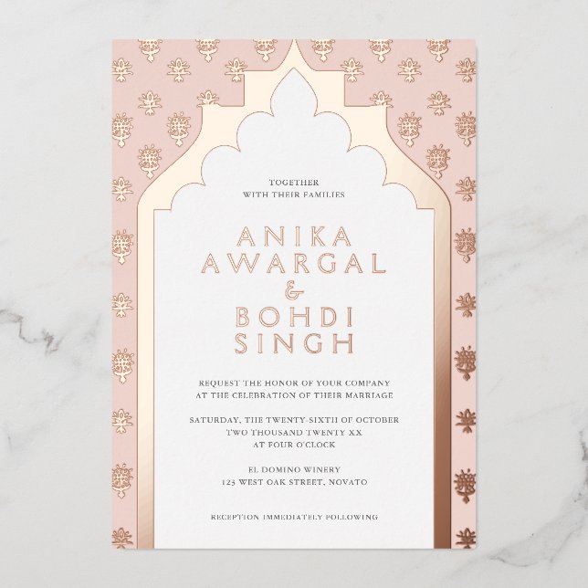 Blush Pink Ornate Indian Wedding Rose Gold (Front)