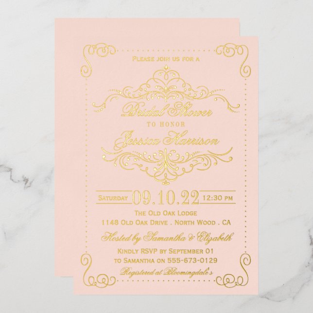 Blush Pink & Ornate Swirls Bridal Shower Real (Front/Back)