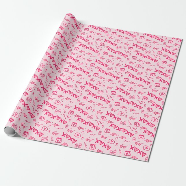 Blush Pink Overall Valentine's Day Wrapping Paper (Unrolled)