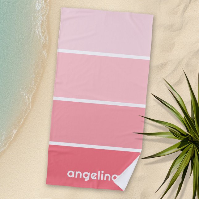 Blush Pink Paint Chips with Custom Name Beach Towel (Personalized Beach Towel)