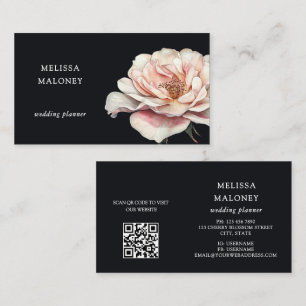 Blush Pink Painted Rose Black Business Card