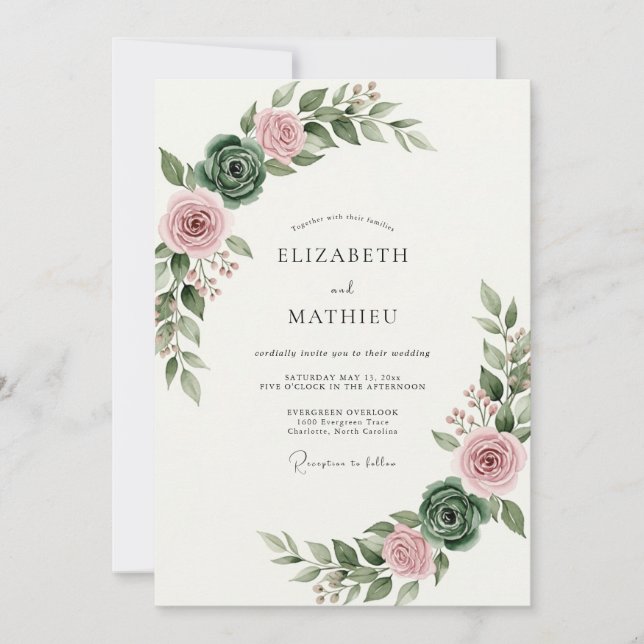 Blush Pink Painterly Floral Wedding Invitation (Front)