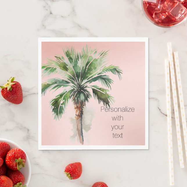 Blush Pink Palm Tree Personalised    Napkin (Insitu)