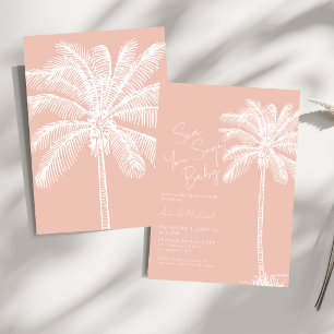 Blush Pink Palm Tree Sea You Soon Tropical Shower Invitation