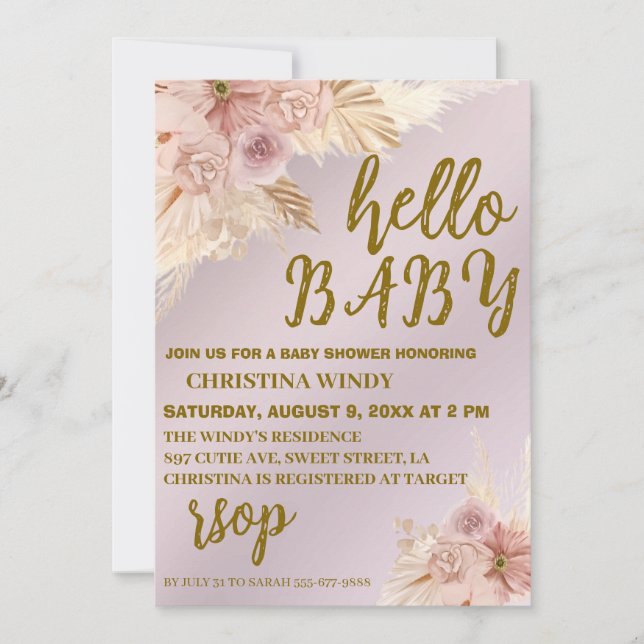 Blush Pink Pampas Baby Shower Invites Invitation (Front)