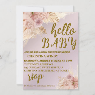 Blush Pink Pampas Baby Shower Invites Invitation