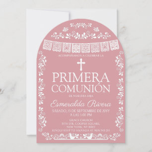 Blush Pink Papel Picado Primera Comunión Arch Invitation