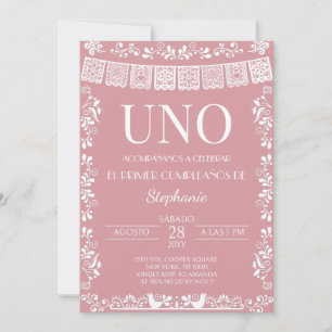 Blush Pink Papel Picado UNO First Girl Invitation