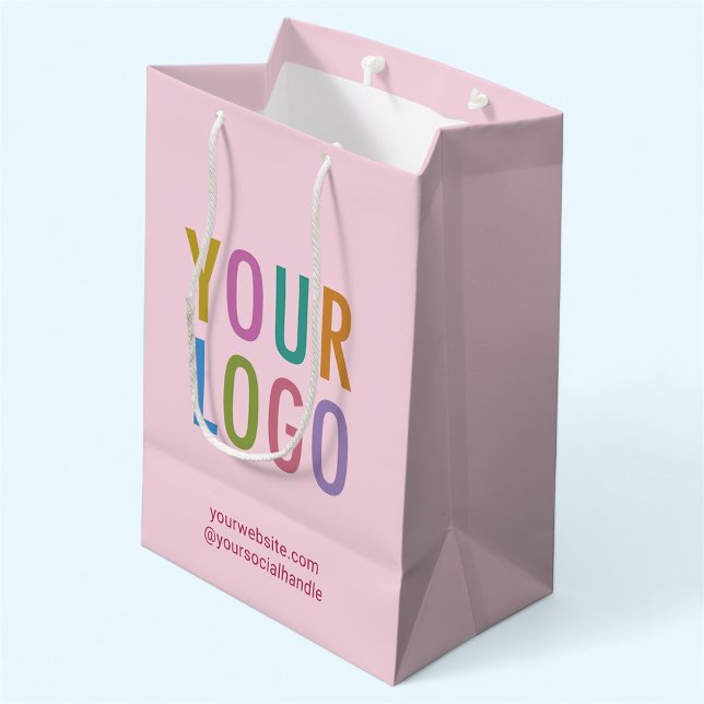 Blush Pink Paper Gift Bag Custom Company Logo (MISOOK 7 x 4.5 x 10 inch Light Pink Gift Bag with Logo )