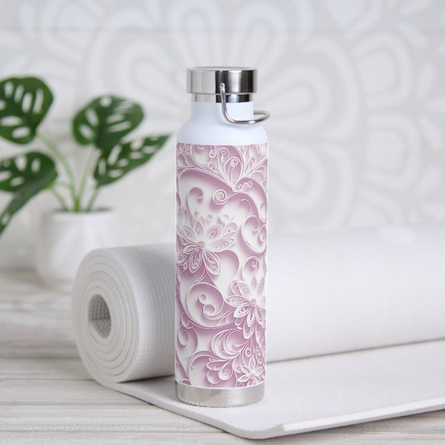 Blush Pink Paper Quilling Pattern Water Bottle (Yoga)