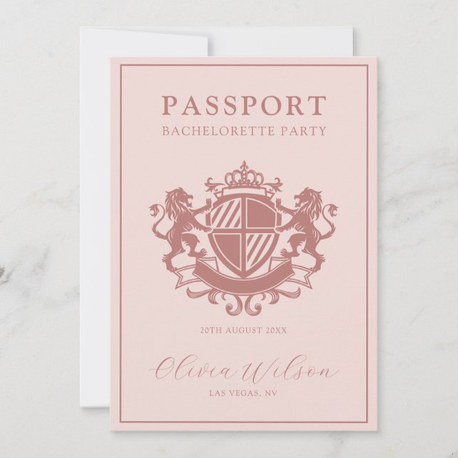 Blush Pink Passport Destination Bachelorette Party Invitation (Front)